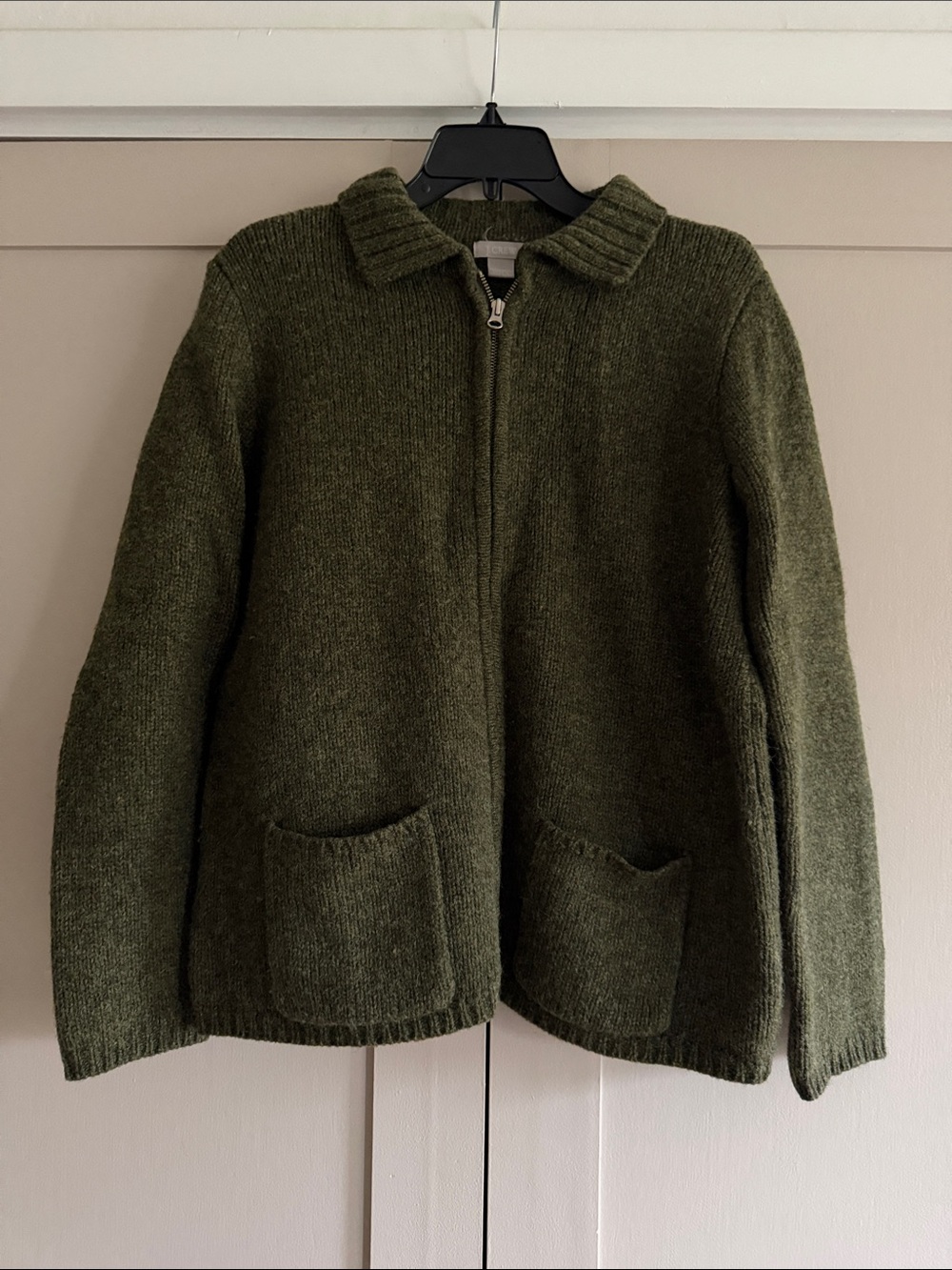 Collared Zip-Up Wool Cardigan